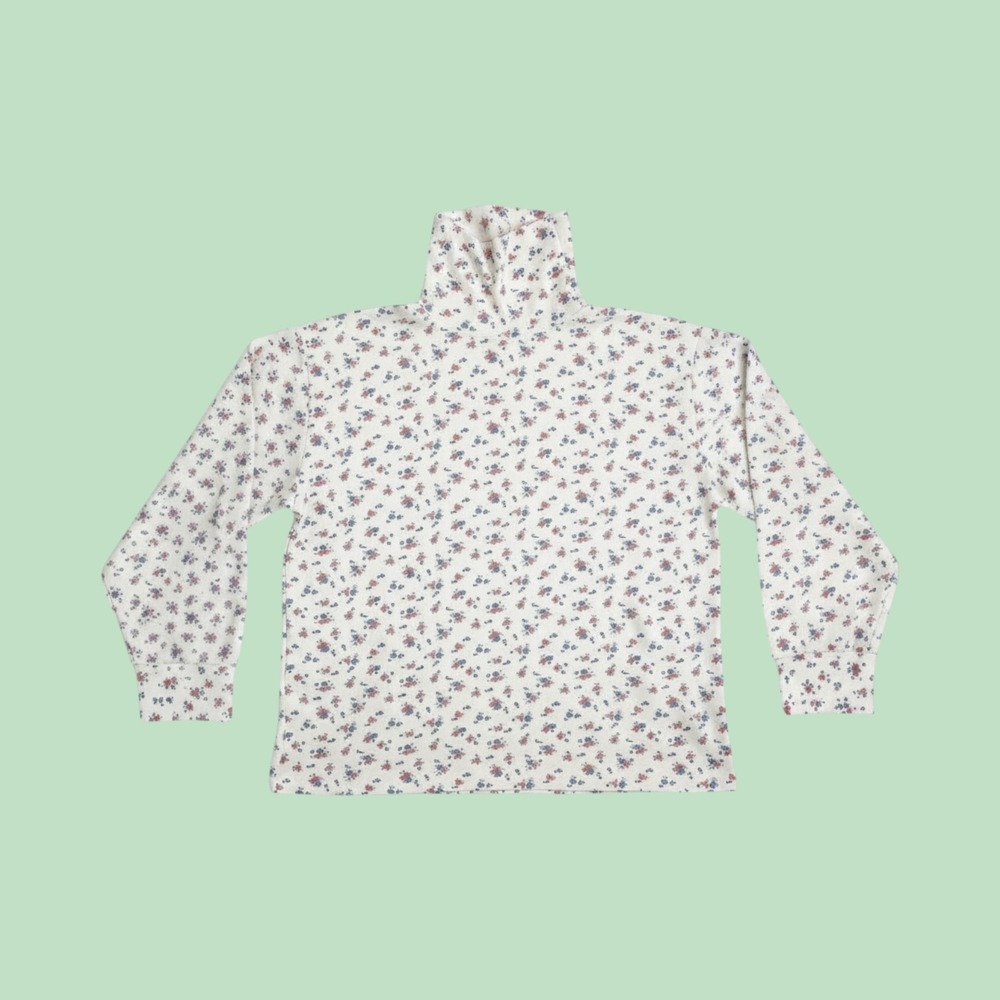 Signatures by Northern Isles Top Women Medium Cream Floral Turtleneck Vintage